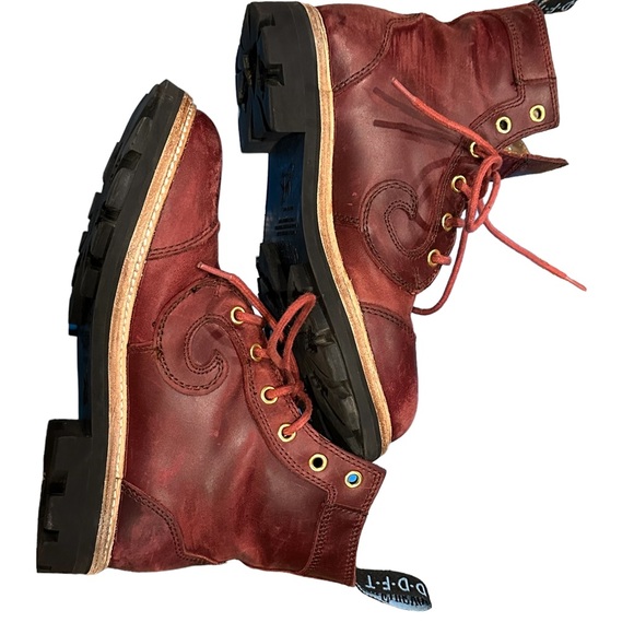 john Fluevog 7th Heaven 6 eyelet derby swirl boots burgundy size 7.5! - Picture 9 of 14